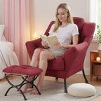 Tiita Lazy Chair with Ottoman, Red Modern Large Accent Chair, Comfy Leisure Sofa Armchair with Ottoman, Reading Chair with Footrest for Bedroom, Living Room, Dorm Rooms, Wine red - color: Burgundy