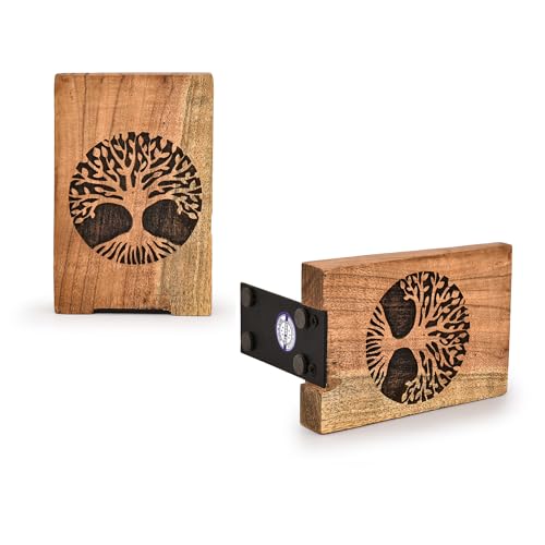 EDHAS Decorative Bookends Iron & Acacia Wood Decorative Bookshelf Book Ends Heavy Duty Bookends Desktop Organize Books (4" X 4" X 6"), (Set of 2)