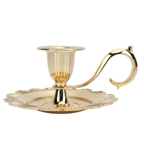 Retro Handheld Candlestick Holder, Vintage Zinc Alloy Candle Stand with Flat Base and Tapered Edges, for Romantic Dinners Home Decoration (Gold) - color: Gold