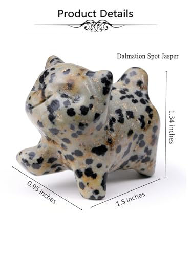 Top Plaza 1 PC Dalmation Spot Jasper Crystal Cute Cat Figurine Gifts Carved Healing Lucky Home Decor Natural Gemstone Cats Collectibles Pocket Sculpture for Cat Lovers - color: Dalmation Spot Jasper