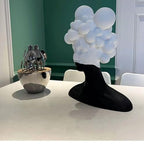 Modern Abstract Resin Sculpture, Black and White Bust with Bubble Crown Design, Contemporary Art Decor