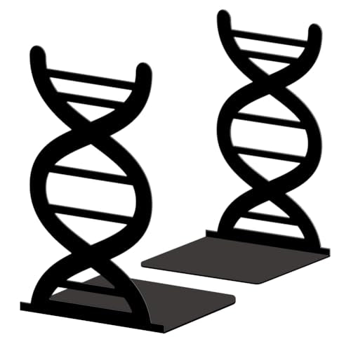 Peacoblue Metal Bookends for Shelves, Modern Decorative Heavy Duty Study Book Ends Stoppers for Office Desk Shelf, Room 5.3"x4.3"x7.9" Cast Iron Tall Bookends 1 Pair (DNA and Gene) - style: DNA and Gene