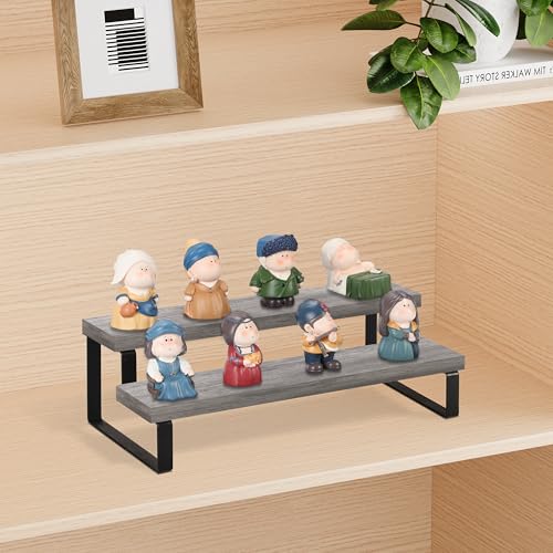 YINMIT Wooden Display Riser Stand, Tiered Perfume and Cologne Organizer Stand, 2 Tier Spice Rack Organizer, Rustic Display Shelf for Candles (2 Tier,Grey) - color: 2 Tier,Grey