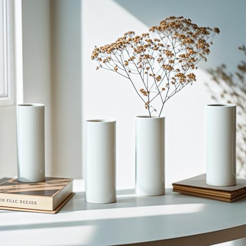 Modern White Ceramic Vase Set of 20 for Living Room Bedroom 5.51'' Minimalist Fresh Small Flower Vases for Bouquet Fake Plant Home Decor Office Fireplace Centerpieces Nordic Style 20 Pack - color: 20 Pack White - Style 3