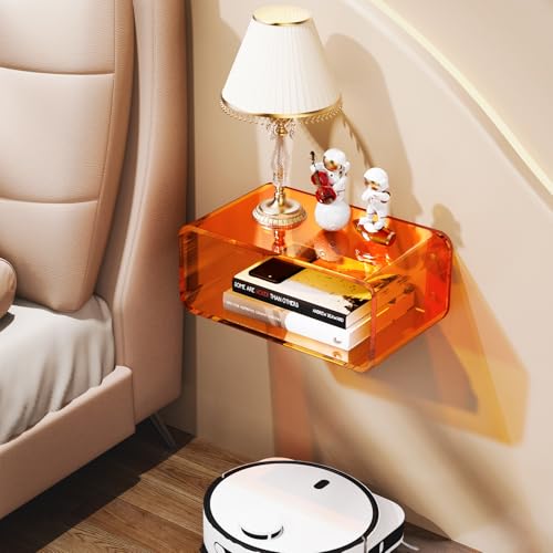 Acrylic Floating Nightstand, Bedside Table, Nightstand Shelf Wall Mounted Bedside Shelf (Orange, Small) - color: Orange