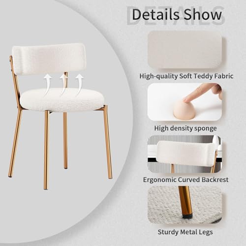 5 Piece Rectangular Glass Dining Table Set, 63'' Modern Kitchen Table Set Gold Base with 4 Luxury White Gold Boucle Dining Chairs, Dining Table and Chairs for Home, Apartment - color: Golden+white Gold Chairs, size: 63'' + 4 Chairs