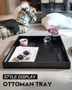 22 Inches Square Wood Ottoman Tray Black, Extra Large Wooden Serving Tray with Handles for Living Room, Serving Food Breakfast, Ottoman Coffee Table Couch Sofa Kitchen - size: 22" x 22" x 2.2"