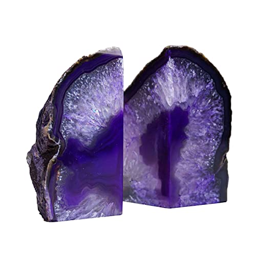 AMOYSTONE Purple Agate Bookends, Minimalist Book Holder for Heavy Books, Book Ends 4-6 LBS Stylish Bookends for Shelves, Office Table, and Home Decor - color: Purple, size: 4-6 Pounds