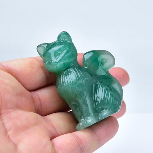 Natural Green Strawberry Crystal Cat Statue 2.4 Inch - Handmade Healing Sculpture, Lucky Guardian Pocket Statue for Reiki Meditation, Office & Home Decoration Gift - color: Green Strawberry