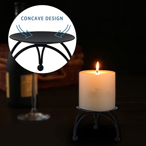 4 PCS 2.7in Iron Pillar Candle Plate, Candle Holders Round Shape, Handmade Decorative Candle Plate Pedestal, for Dinner, Wedding, Party, Spa (Black)