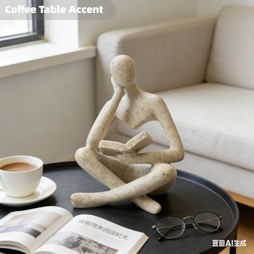 Reading Thinker Statue, Grey Abstract Sculpture for Bookshelf Knick Knacks, Minimalist Decor for Coffee Table, Office Desk, Living Room Shelf Decor - Modern Home Accents (Grey) - color: Gray