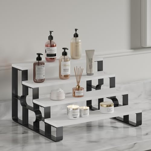 Perfume Stand for Men,4 Tier Cologne Organizer,Cologne Stands for Dresser Deco,Wooden Shelf Display Risers for Bathroom,Bedroom,Kitchen,Makeup,Figures,Cupcake,Dessert, (White,Width=14") - color: White, size: 4 Tiers-width=14"