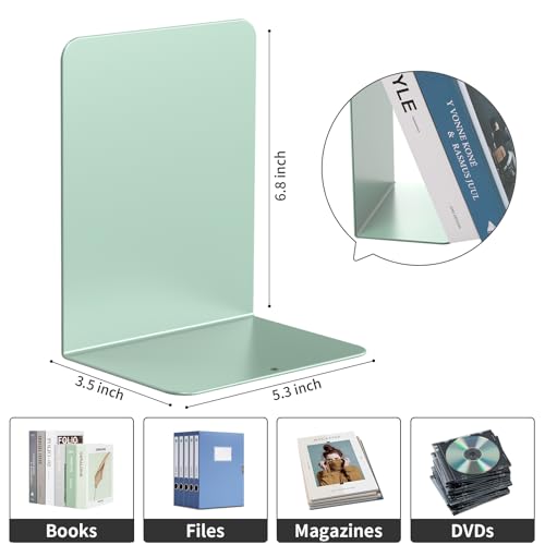 Book Ends, 2 Pieces Metal Bookend for Shelves, Bookends for Heavy Books, Book Holders for Shelves, Desk Organizers, Book Dividers for Office, School, Bookstore, Home - color: E-green-smooth Surface, size: 2 Pieces