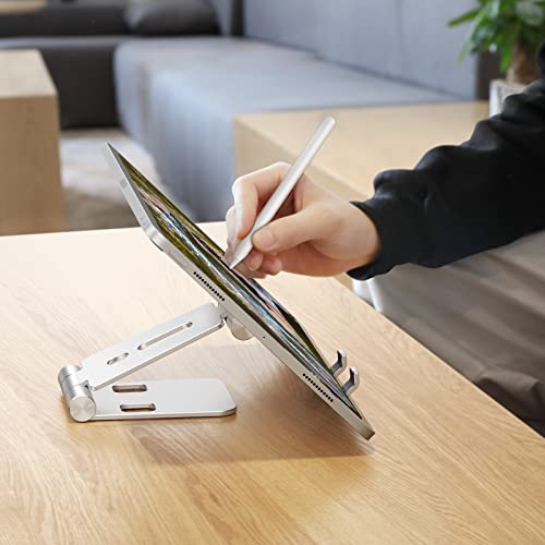 OMOTON Foldable Cell Phone Stand, C4 Portable Aluminum Phone Holder, Adjustable Phone Dock Cradle Compatible with iPhone 17/16/15 Pro Max Air, Samsung Galaxy, Small Tablets, All Smart Phones, Silver - color: A-Silver