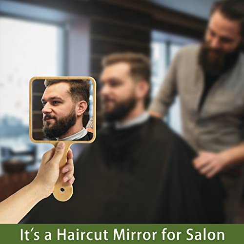 Handheld Mirror,Natural Bamboo Hand Mirror with Handle,Cute Hand held Mirror for Shaving Single-Sided Portable Travel Vanity Mirror for Men & Women,6.3" W x 11.8" L - size: 11.8"L x 6.3"W