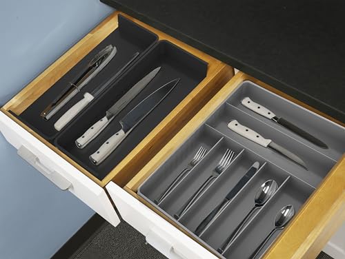 Simple Houseware Expandable Kitchen Drawer Flatware Organizer, Black/Gray - color: Black/Gray