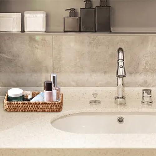 Pilarmuture Serving Vanity Tray,Rattan Bathroom Vanity Tray,Serving Vanity Basket,Bathroom Tray for Countertop,Sturdy Storage Basket for Dressing Table,Shelves,Desk Top,Cabinet,Nightstand ﻿