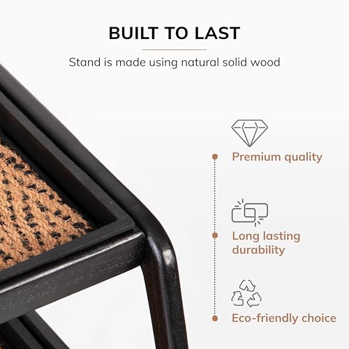 Anji Mountain Heavy Duty Waterproof Wooden Shoe Storage Mat Organizer/Boot Storage Tray Multi Use for Entryway with Coir, Tan and Black Insert, 2 Tier, Fits 4 Pair (26.5" Wide) - color: Tan and Black, size: 2 Tier, Fits 4 Pair, style: Tan and Black