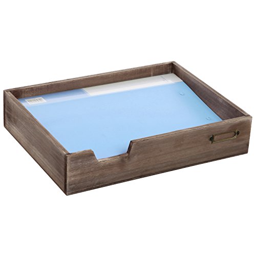 MyGift Distressed Brown Vintage Wood Paper Tray, Office Desktop Document, File Folder, Magazine Holder Tray - color: Dark Brown
