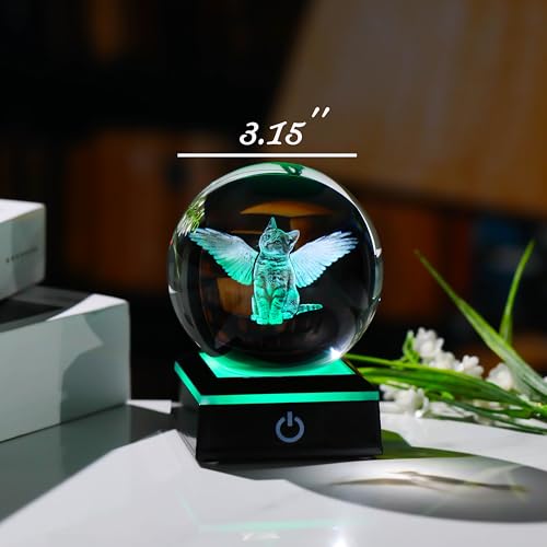Qianwei Cat Memorial Angel Statue - 3D Crystal Engraved Office Decor - Remembrance Bereavement Sympathy Gift in Memory of Deceased Pets - style: cat memorial