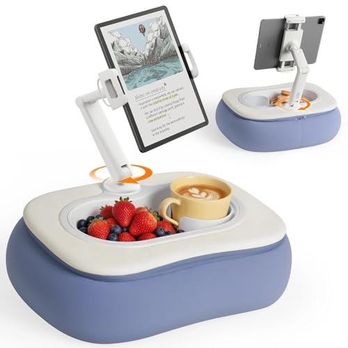 SAIJI Tablet Pillow Stand for Bed, Stable iPad Holder with Food-Grade Snack Bowl, Adjustable Kindle Pillow Stand for Reading, Suit for 4.7-15.6" Kindle,iPad,iPhone,Tablet,Blue - color: Blue