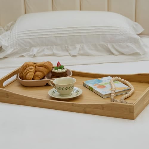 GOBAM Bamboo Extra Large Ottoman Tray, 26 x 15 inches - Wooden Tray for Dining Table & Parties, Serving Tray with Handles for Food, Cheese, Snacks, Tea, Coffee & Wine - color: Natural, size: 26" x 15" x 2.4"