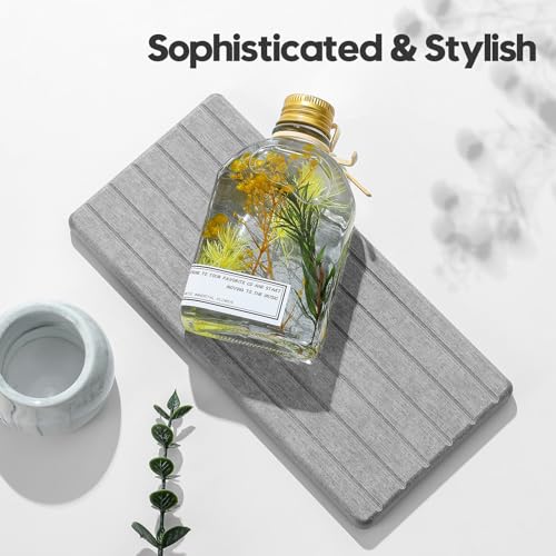 Razborci 2PCS Instant Dry Diatomite Stone Counter Makeup Tray Organizer, Fast Drying Caddy Kitchen Sponge Holder Mat, Bathroom Vanity Toothbrush Bottle Dispenser Soap Dish Rack, Light Gray, 8"x 3.8" - color: 2pcs - 8"x 3.8" - Light Gray