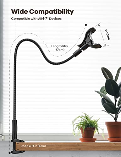 Lamicall Gooseneck Phone Holder Bed - [Nylon Braided] Flexible Arm, 38inch Overall Length, 360 Adjustable Clamp Clip, Overhead Cell Phone Mount Stand for Bed, Desk, 4-7” Cellphone, Gifts - color: Black