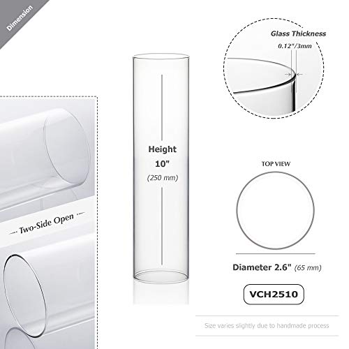 WGVI Hurricane Candle Holder Sleeve, Wide 2.5", Height 10", Clear Glass Cylinder Candleholder, Chimney Tube, Open Ended Candle Shade, 1 Piece - size: 2.5"x10"H