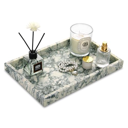 Marble Bathroom Vanity Tray, Natural Luxury Vanity Home Kitchen Bathroom Table Tray, Stone Decorative Countertop Dresser Trays for Key Coffee Perfume Jewelry Makeup (Green Texture, 12"x 8" x1.2") - color: Green Texture, size: 12" x 8" x 1.2"