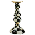 MACKENZIE-CHILDS Courtly Check Enamel Pillar Candlestick, Cute Black-and-White Pillar Candle Stand, Large - color: Courtly Check, size: Large