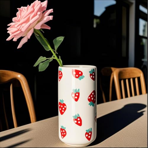 MOUGIGI Strawberry Ceramic Vase-Unique Aesthetic Design for Funky Flower Decor-Perfect Summer Fruit Theme Table Centerpiece-Ideal Gift for Parties and Special Occasions-Stylish Durable Home Decoration - color: Strawberry Vase