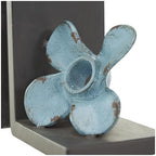 Deco 79 Metal Boat Decorative Bookends Distressed Propeller Non Skid Bookends with Brown L-Shaped Stands, Set of 2 Office Bookends6 W, 7" H, Teal