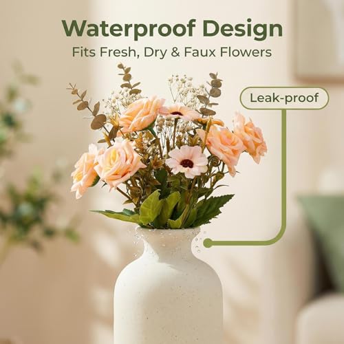 White Ceramic Bud Vase Minimalist Small Flower Vases Floral Arrangement Holder Bottle for Home Office Decor