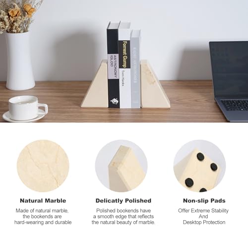 Marble Bookend for Heavy Books, Decorative Bookends for Shelves, Durable and Heavy-Duty Book End for Hardback Books & CDS, Unique Book Stopper & Holder, Sunny Golden, Set of 2 - color: Turkey-sunny Golden