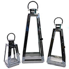 Allgala 3-PC Lantern Set 24 Inch Jumbo Deluxe Modern Indoor/Outdoor Candle Lantern Set Black Stainless Steel Tapered Trapezoid Frame with Tempered Glass for Garden Patio Fireplace Wedding - color: Taper Black