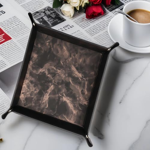 siduater Valet Tray Desktop Storage Organizer – Vegan Leather Catchall Bedside Vanity Tray Nightstand Caddy Holder for Remote Controller, Watch, Keys, Phone, Wallet, Coin, Jewelry, Marble Brown - color: Marble Brown