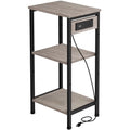 Asgolion Tall End Table with Charging Station, 3 Tier Narrow Beside Table with Adjustable Shelf, Tall Side Table Nightstand for Bedroom, Living Room Coffe Table, Office, Greige - color: Greige, style: With Outlet