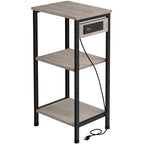 Asgolion Tall End Table with Charging Station, 3 Tier Narrow Beside Table with Adjustable Shelf, Tall Side Table Nightstand for Bedroom, Living Room Coffe Table, Office, Greige - color: Greige, style: With Outlet