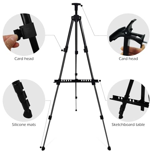 RRFTOK Easel Stand for Sign and Painting - Metal Tripod Adjustable Art Easels for Display Canvases Height from 17 to 66 Inch - Carry Bag for Table-Top/Floor Drawing and Displaying with Black - style: 66S Black 1-pack