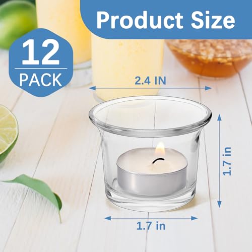 Glass Votive Candle Holders,Glass Tealight Candle Holder,Tea Light Candle Holder Glass Tea Lights Holders,Clear Glass Tea Light Holders,Tealight Holder for Wedding,Party,Home Decor,Set of 12