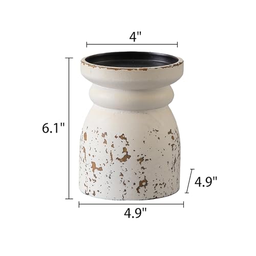 SOFE Rustic Distressed White Candle Holder, 6 Inches Tall Wooden Candle Stands for Pillar Candles, Vintage Candle Pedestal for Home Table Mantle Decorations, House Warming Gift