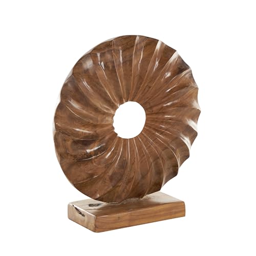 Deco 79 Teak Wood Abstract Handmade Decorative Sculpture Dimensional Circular Home Decor Statue with Center Cutout, Accent Figurine 16" x 5" x 17", Brown - size: 16" x 5" x 17"