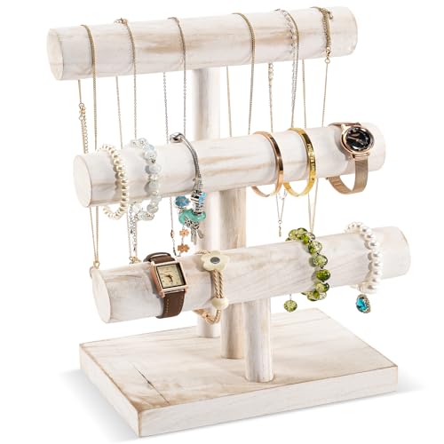 ProCase Bracelet Holder Display Bracelet Organizer, Wooden Bracelet Stand for Selling, T-bar Bangle Storage Rack Wood Watch Display Tower for Business - 3 Tier, White - color: White, size: 3 Tier