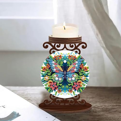 ARTopet DIY Diamond Art Painting Candlestick Holders Wooden Desk Candle Holder Ornament Double Sided Diamond Tabletop Ornaments for Home Decor-Butterfly - color: Butterfly
