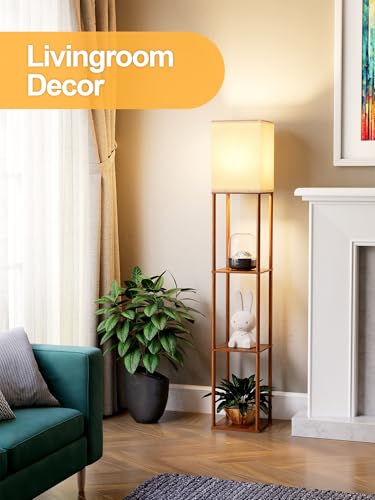 PARTPHONER Floor Lamp with Shelves for Living Room Walnut Brown 2 Pack, Shelf Floor Lamp with 3 CCT LED Bulb, Corner Display Standing Column Lamp Etagere Organizer Tower Nightstand for Bedroom - color: Walnut Brown