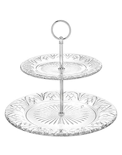 Godinger 2-Tier Platter Tray Server, Serving Stand, Cake Stand for Desserts, Appetizers & Snacks, Dublin Crystal Collection - size: 10.8"