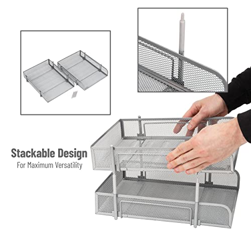 Mind Reader Stackable Paper Tray, Desktop Organizer, File Storage, Office, Metal Mesh, 2 Pc, Silver - color: Silver