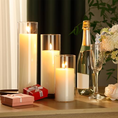 Shihanee Set of 6 Pillar Candles with Glass Cylinder Vases Clear Cylinder Hurricane Candleholders for Slim Tall Pillar Candles Wedding Table Centerpieces(3.4'' X 7", 9.8", 11.8",White) - color: White, size: 3.4'' X 7", 9.8", 11.8"