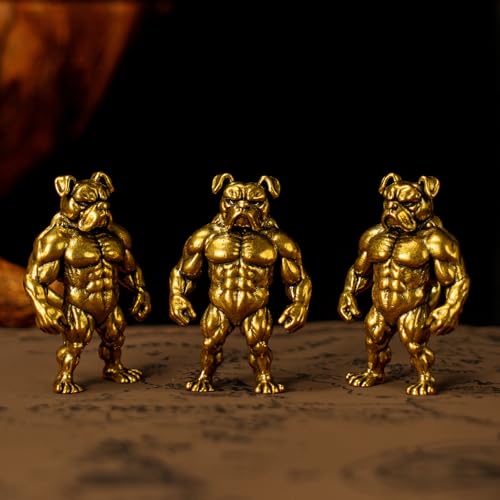 CHOVY 100% Solid Brass Retro Standing Bulldog Figurine - Muscular Bodybuilder Physique Collectible Figurines for Desk Decor Oddities and Curiosities Home Decor - color: Muscle Bulldog